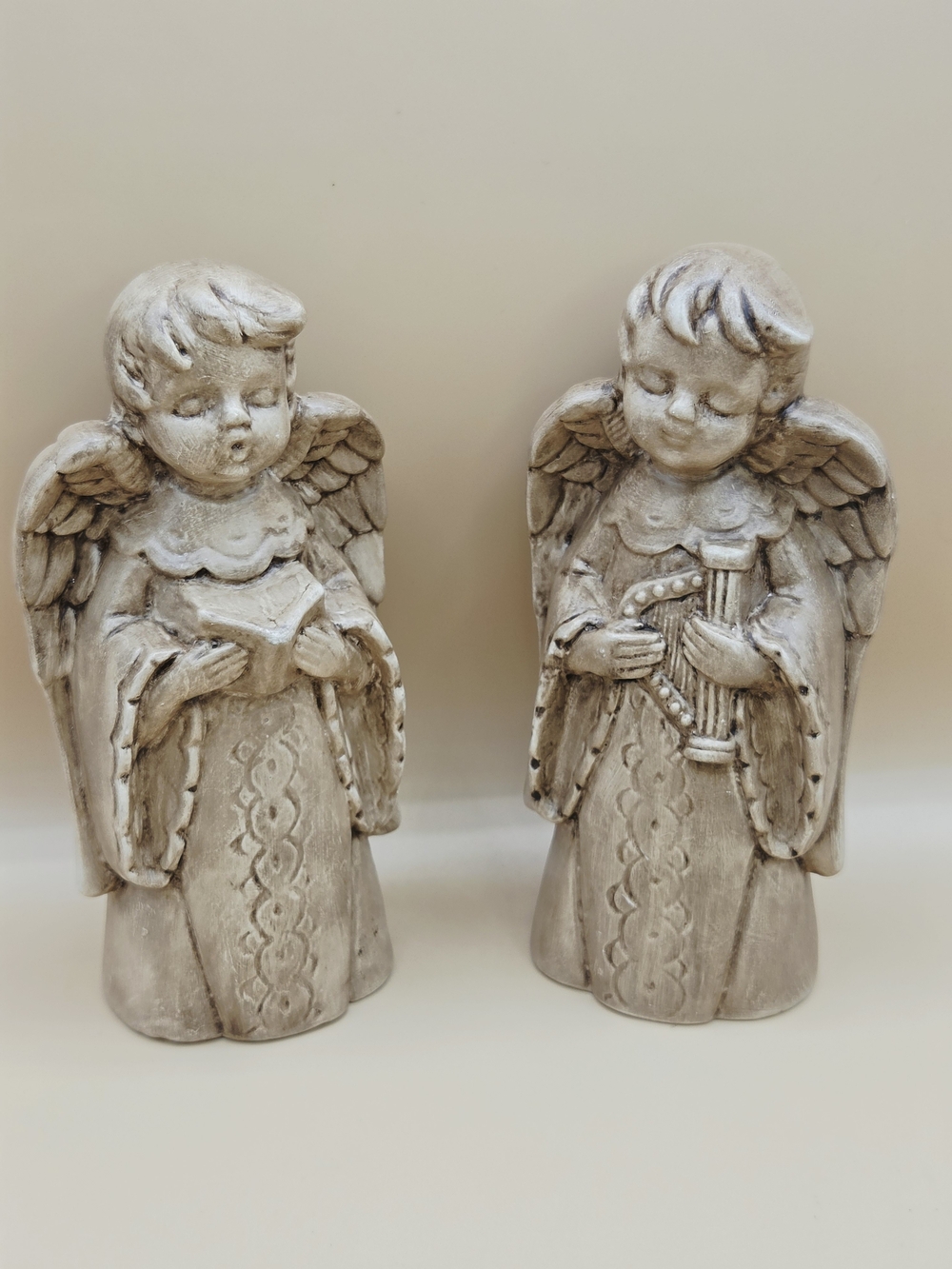 Neutral Ceramic Angel Statues - Pair